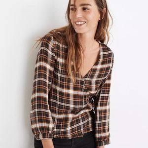 Madewell Plaid Gauze Double-Tie Wrap Top (NEW)